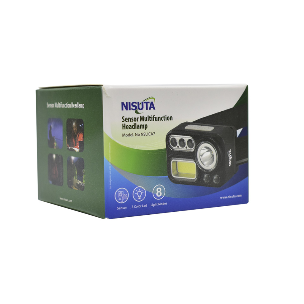 LINTERNA DE LED TIPO VINCHA MULTIFUNCION CON 8 MODOS DE ILUMINACION, BATERIA RECARGABLE, CON SENSOR DE ENCENDIDO Y LUZ ALTERNATIVA ROJA, VERDE Y AZUL IDEAL PARA CAZA, PESCA, NIEBLA, ETC
