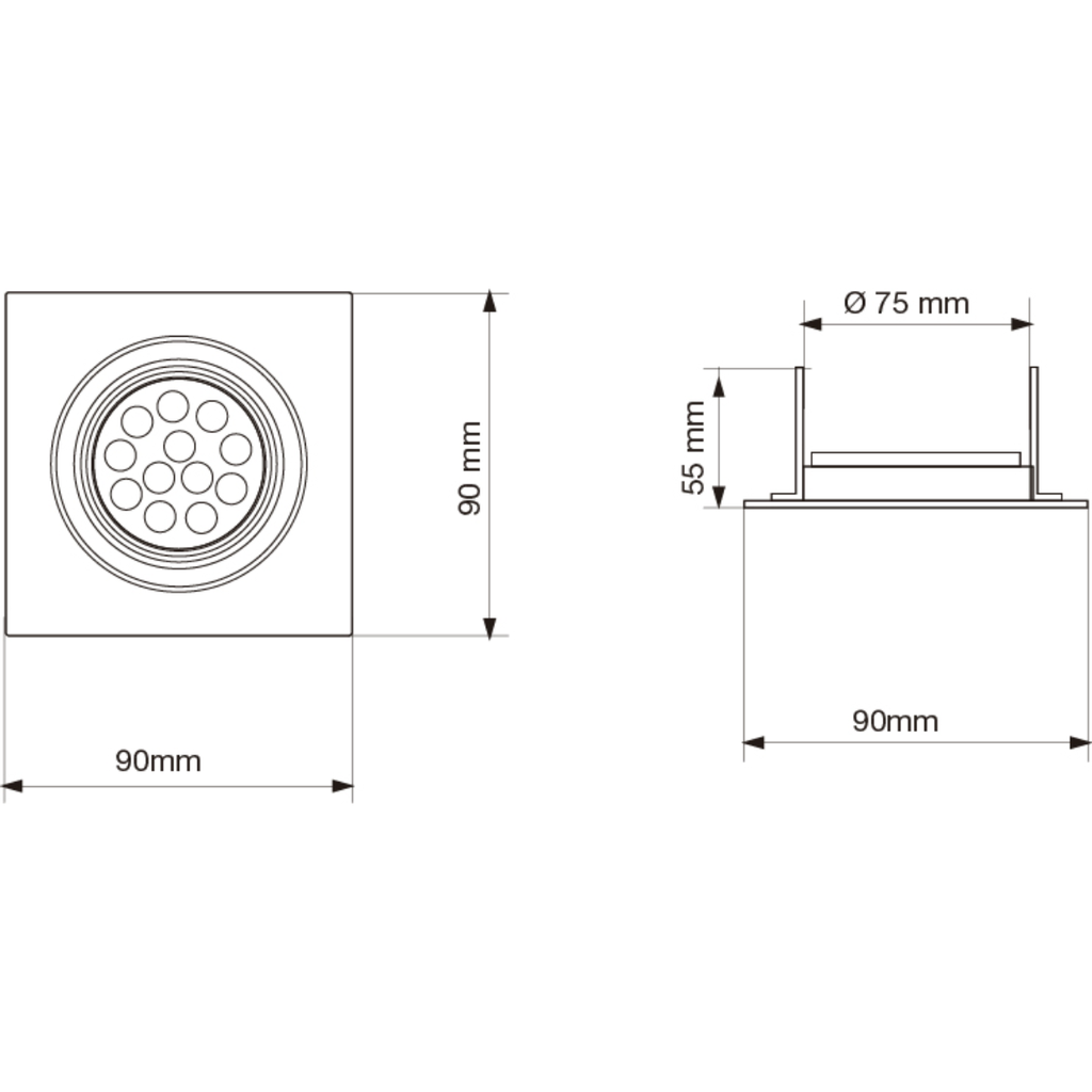 Embutido para lámpara dicro antideslumbrante 90mmx90mm GU10 10cm blanco texturado