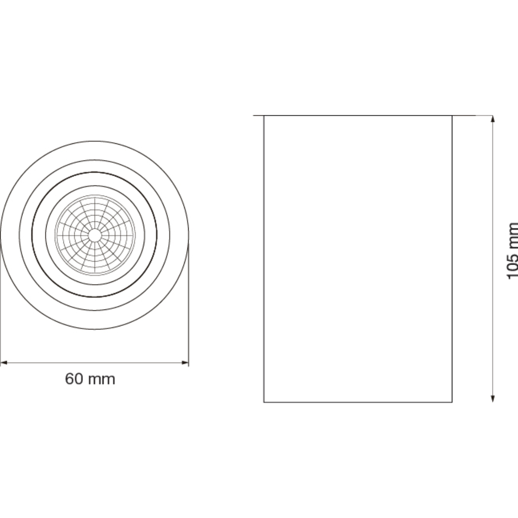Plafón Ø60x105mm de aluminio con tapa de chapa para lámpara dicro GU10 20cm negro texturado