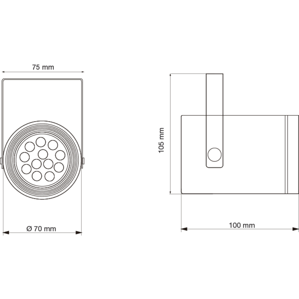 Spot cilíndrico Ø70x100mm U80x95mm para dicro con antideslumbrante GU10 20cm negro texturado