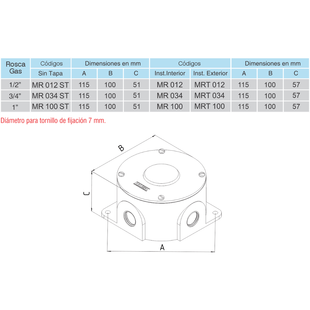 ACCESORIOS SIN ROSCA DAISA - CAJAS MÚLTIPLES Y ACCESORIOS - CAJA REDONDA Uso interior, rosca 3/4"