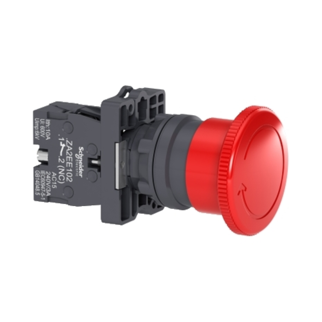 Parada de Emergencia plástica de 1/4 de Giro plástica, 1NC, Ø 40mm, Rojo