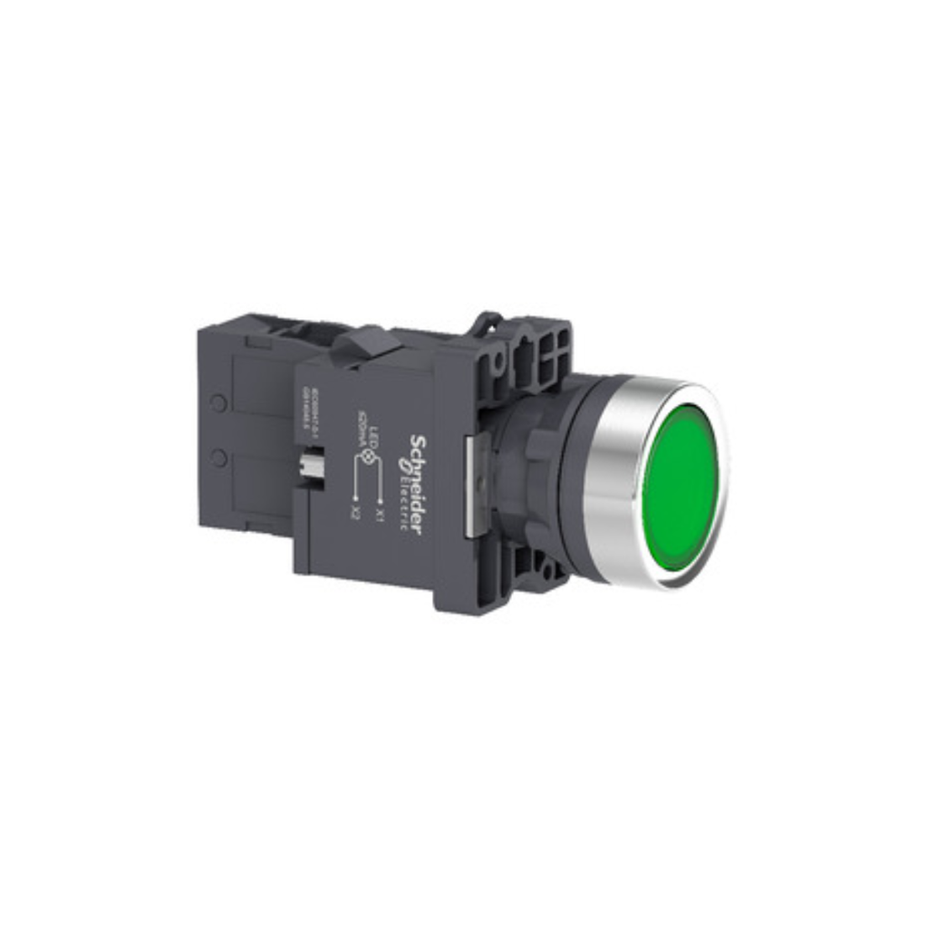 Pulsador luminoso Plástico, Verde, 1NA, led 230VAC
