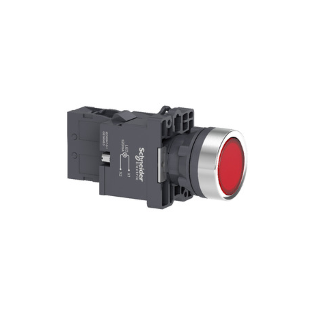 Pulsador luminoso Plástico, Rojo, 1NA, led 230VAC