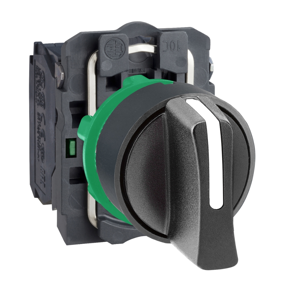 Selectora de 3 Posiciones Fijas con retención, plástica, 2NA, Maneta Corta