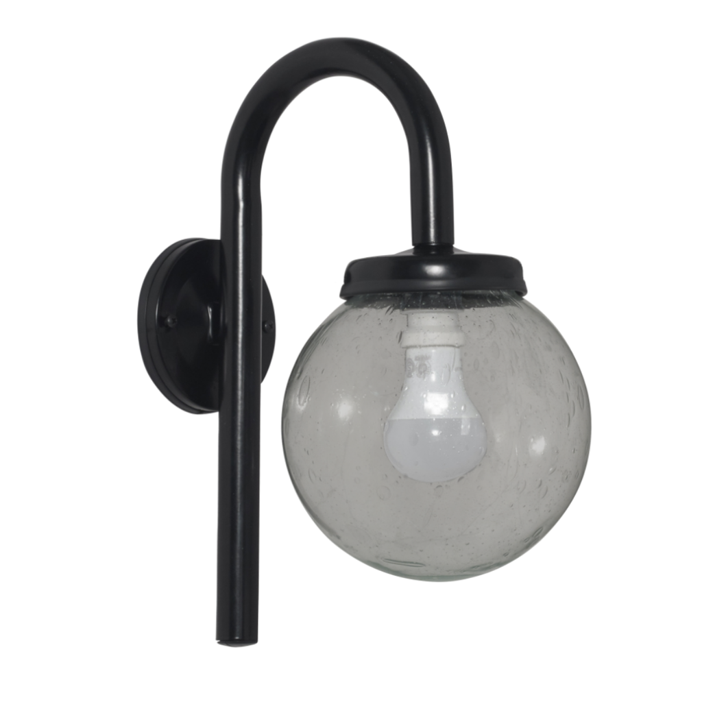 Aplique de caño 1 luz c/tapa redonda y globo 10x18 NEGRO BRILLOSO