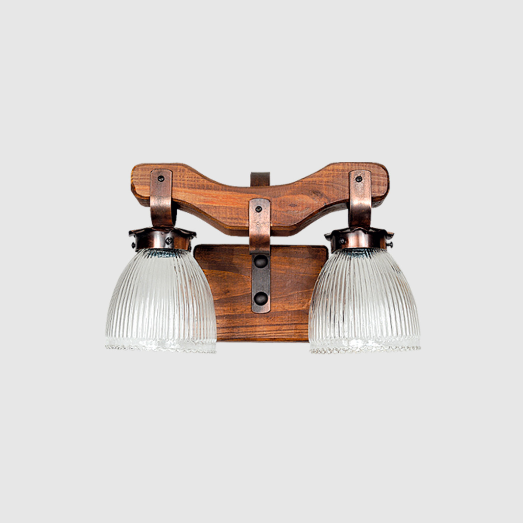 Dis-Aplique de 2 luces de mad c/tulipa dia. 13 cm. tra COBREADO