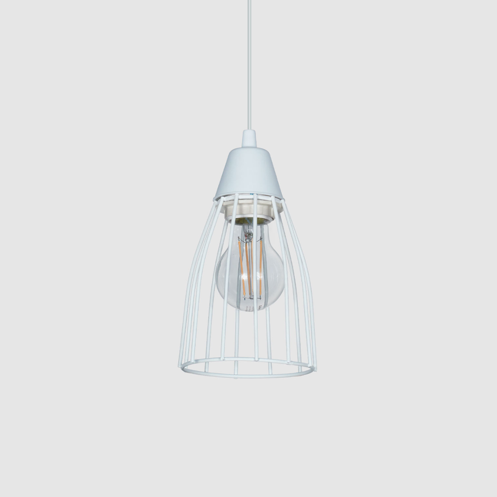 Colgante "JAULA CONO" (Ø 118 H:210mm.) BLANCO TEXTURADO