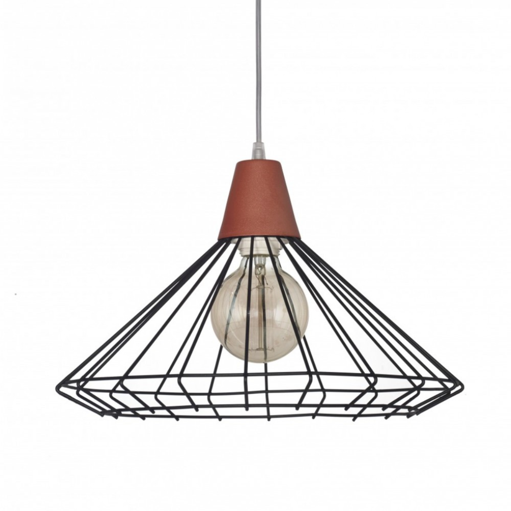 Colgante "JAULA DIAMANTE" chata (Ø 380 H:270 mm.) NEGRO TEXT