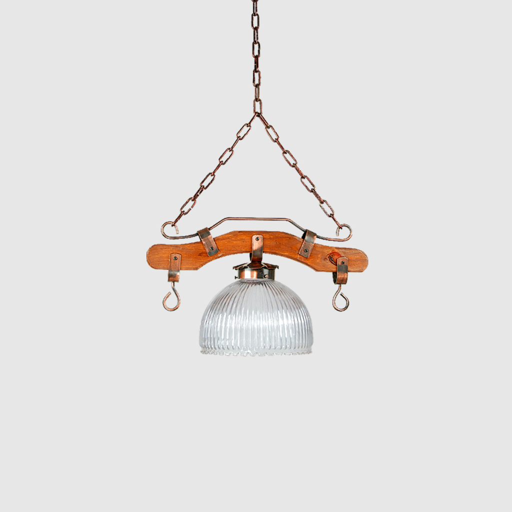 Colgante de 1 luz madera c/tulipa Ø 25 cm. transp COBREADO