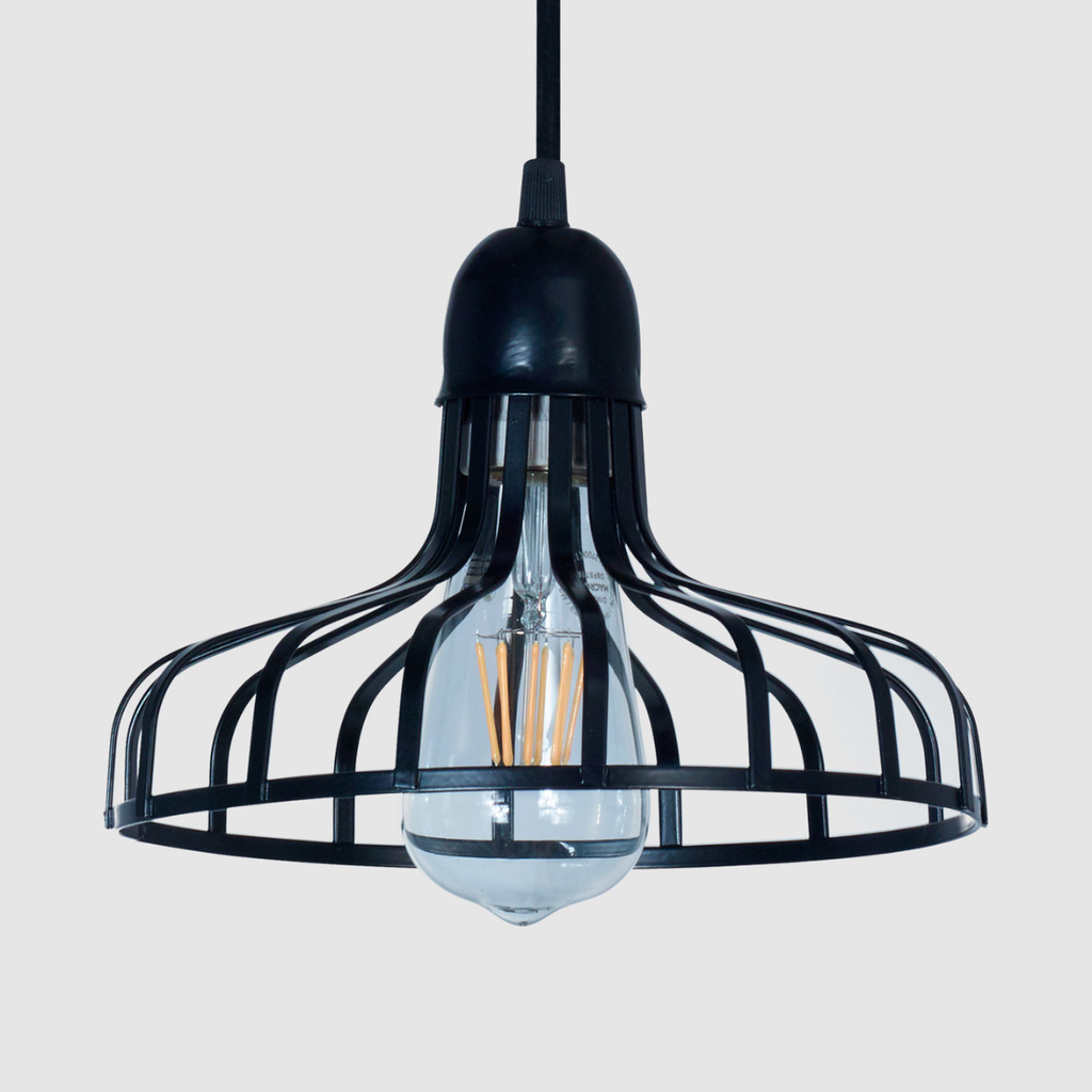 Colgante "CORUÑA" de 1 luz ( Ø220 H:175 mm.) NEGRO BRILLOSO