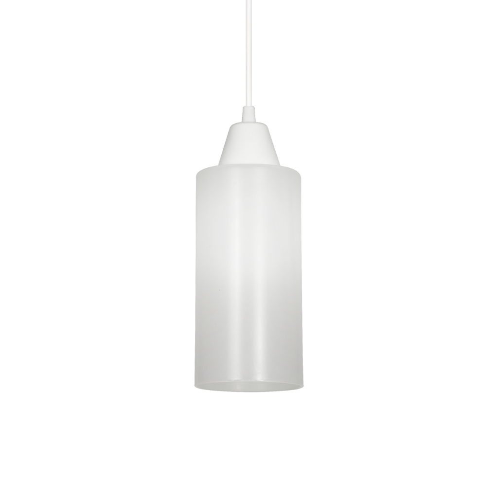 Colgante con tulipa satinada y tacita de plástica BLANCO