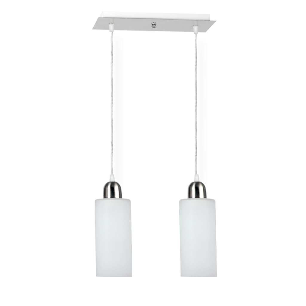 Colgante de 2 luces con tulipa cono/cilindro ACERO