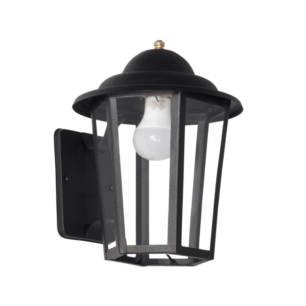 Farol de hierro hexagonal (H: 340 mm.) NEGRO TEXT