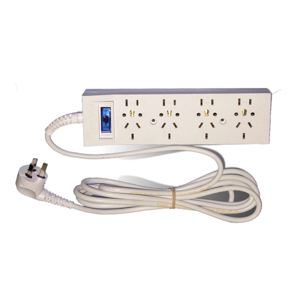 PROLONGADOR DE 4 TOMAS BLANCO C/CABLE 3,00 MTS.