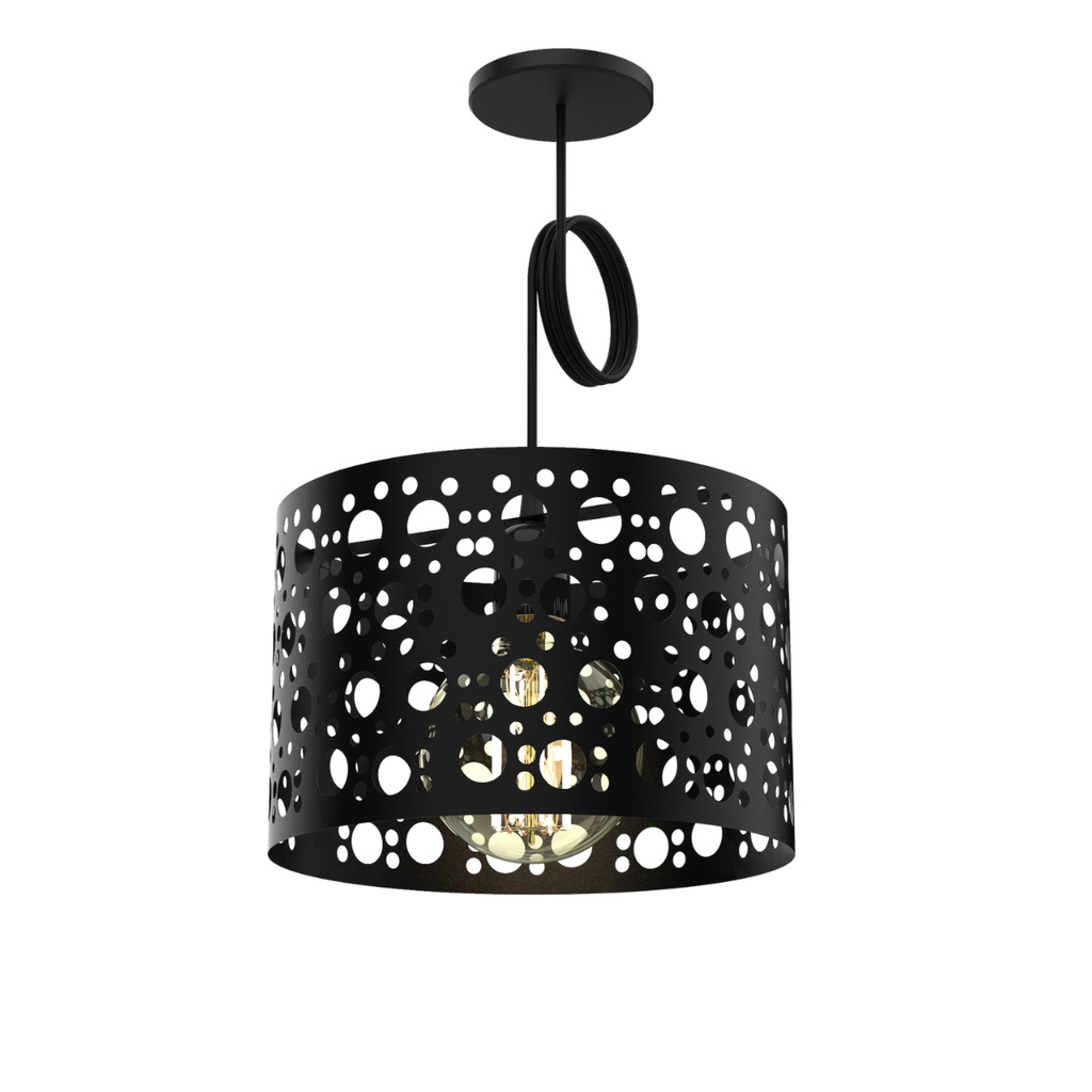 HOLE04. COLGANTE CHAPA NEGRO REDONDO. 1 LUZ