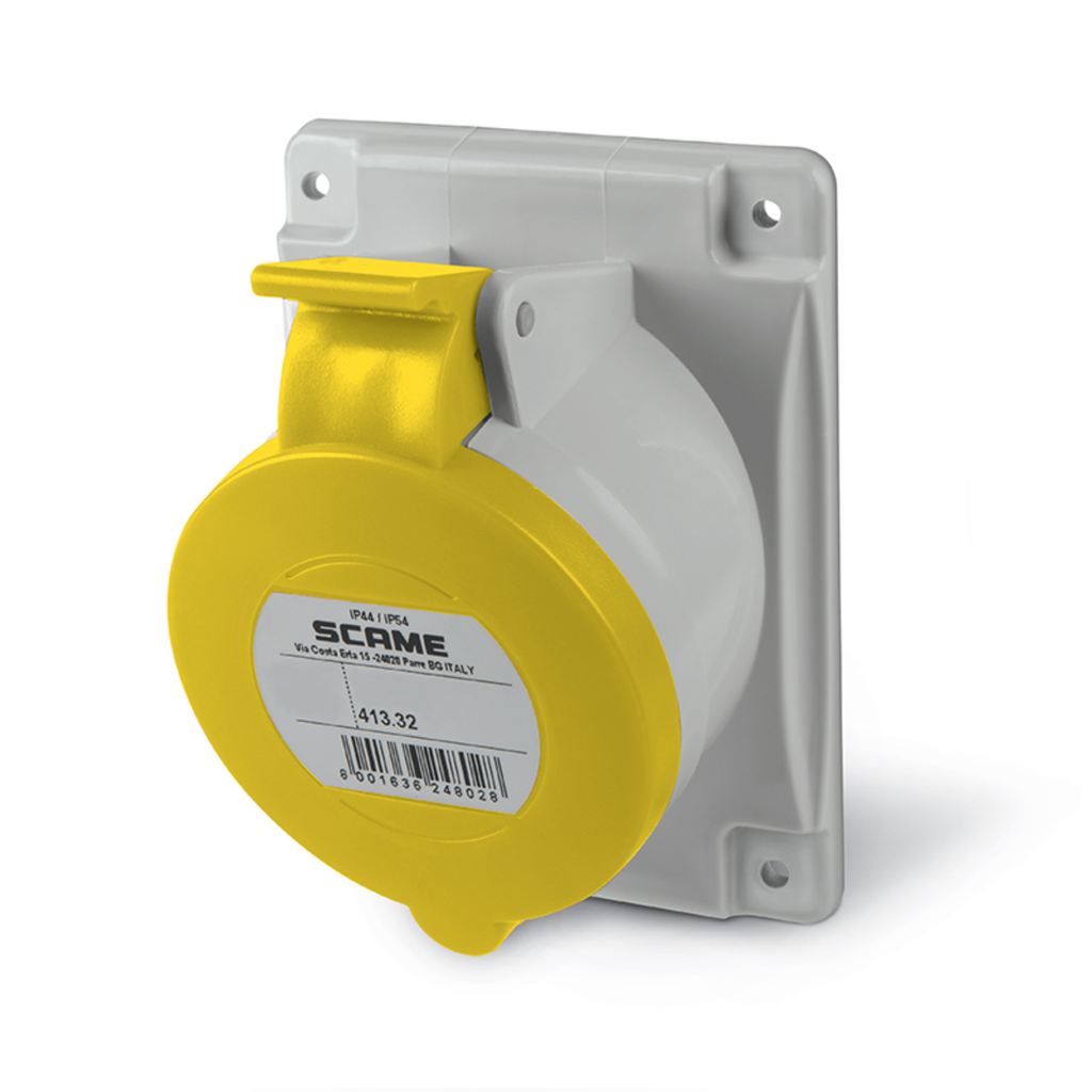 Base empotrable industrial 32A 3P+T 4h 100-130V 50Hz 60Hz 84X106MM bornes con tornillo optima