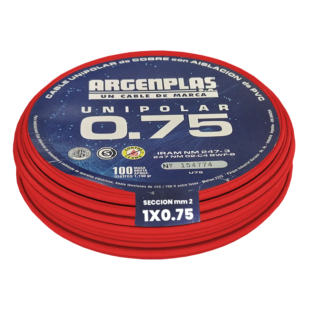 Cable Unipolar 0.75 mm Argenplas Rojo