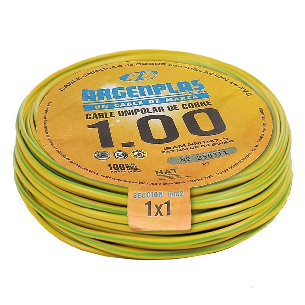 Cable Unipolar 1 mm Argenplas Verde Amarillo