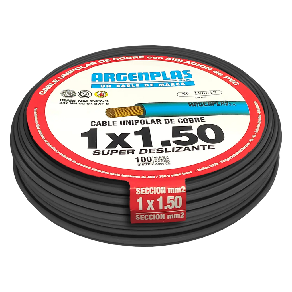 Cable Unipolar 1.5 mm Argenplas Negro