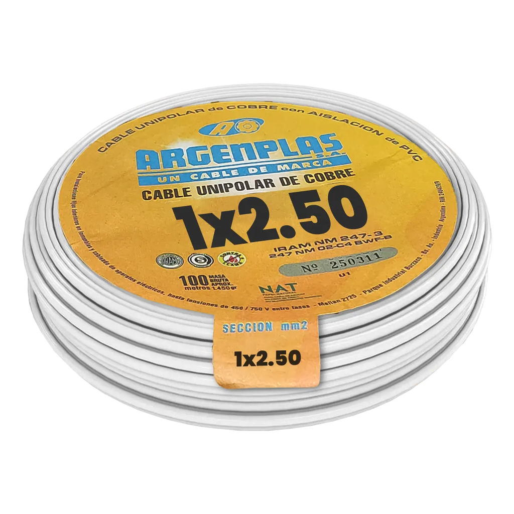 Cable Unipolar 2.5 mm Argenplas Blanco