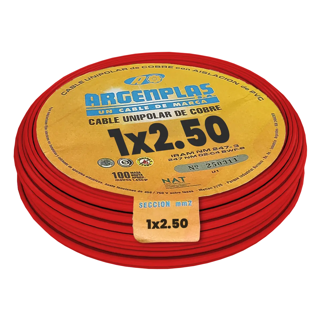 Cable Unipolar 2.5 mm Argenplas Rojo