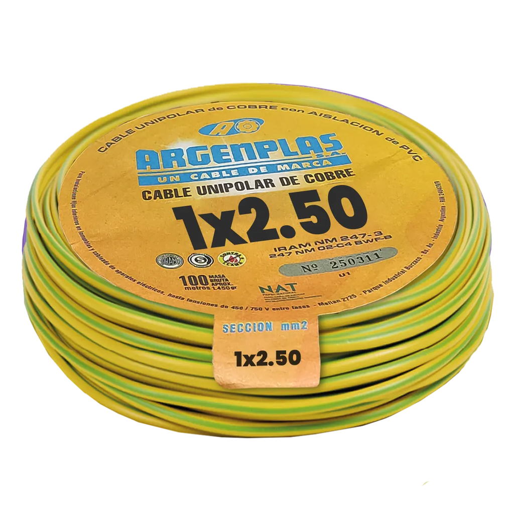 Cable Unipolar 2.5mm Argenplas Verde Amarillo