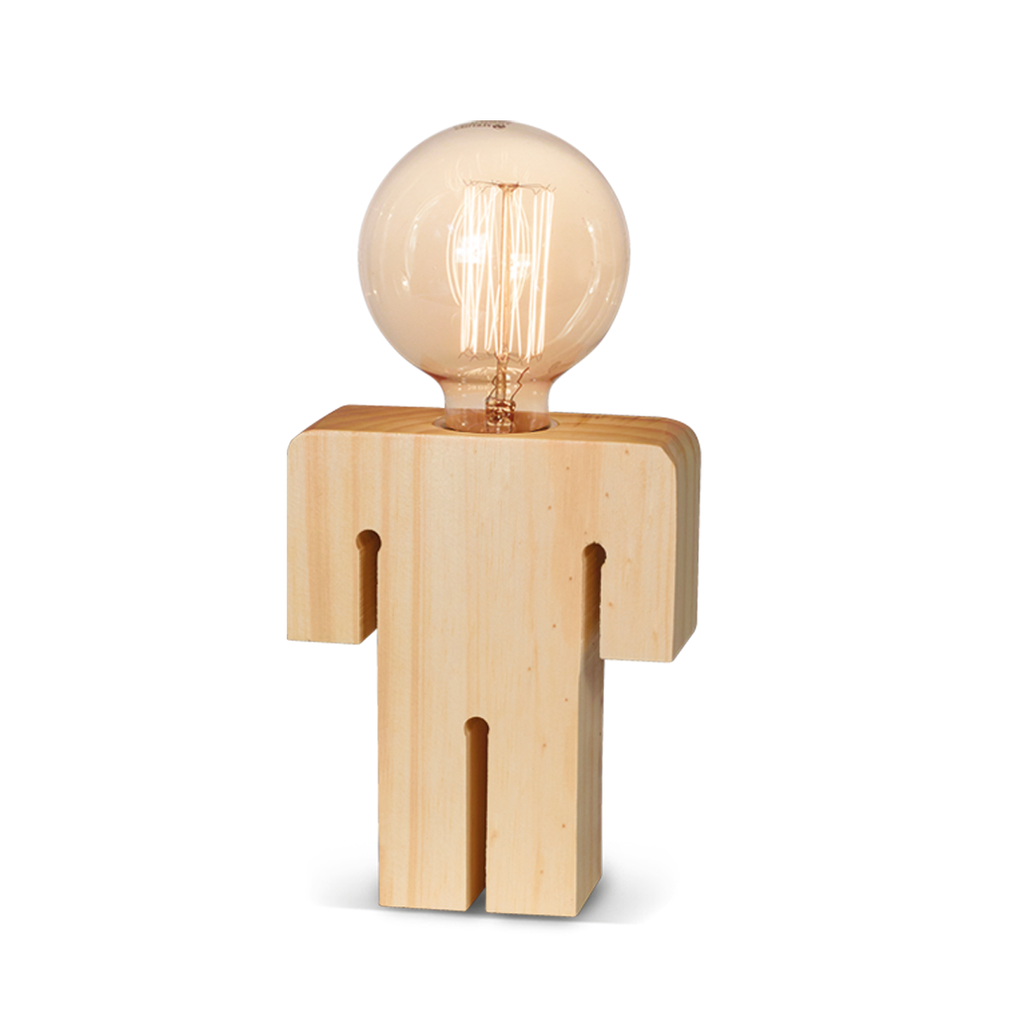 VELADOR DE MADERA EN TONO NATURAL SILUETA NENE ALTURA 15CM ANCHO 12CM PARA E27.
