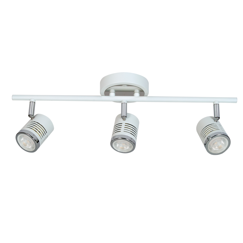 Spot de chapa de 3 luces blanco con detalle cromo