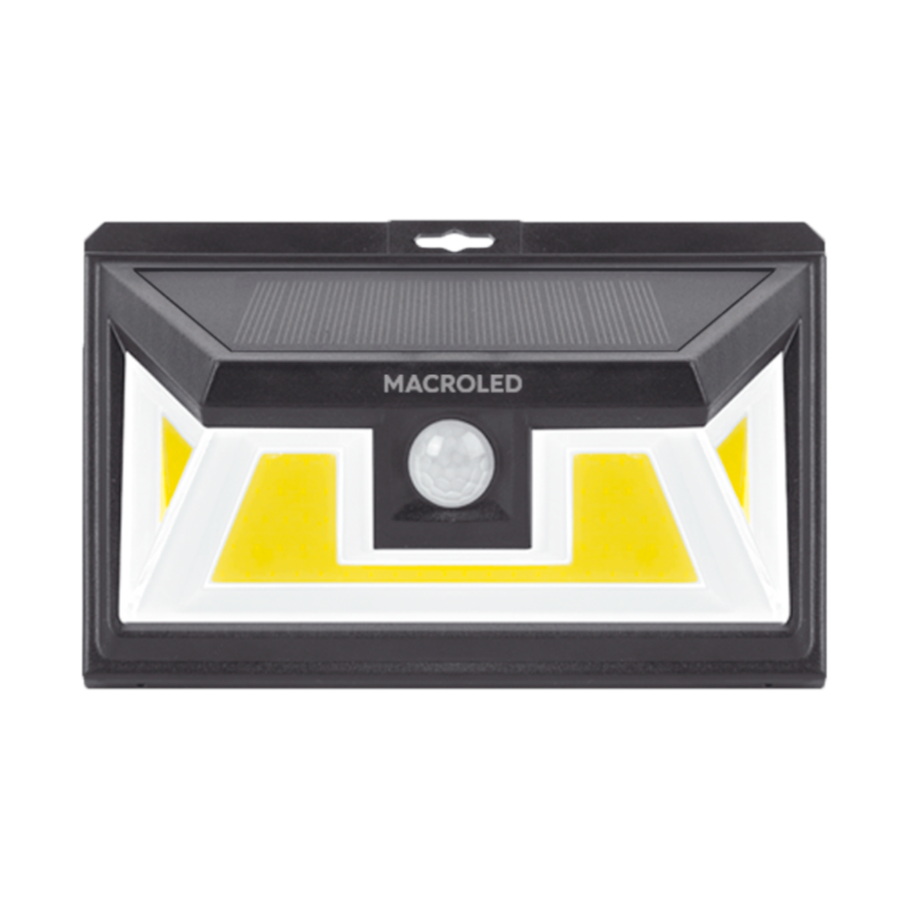 Artefacto exterior solar de pared 5W c/sensor de mov. Macroled calido
