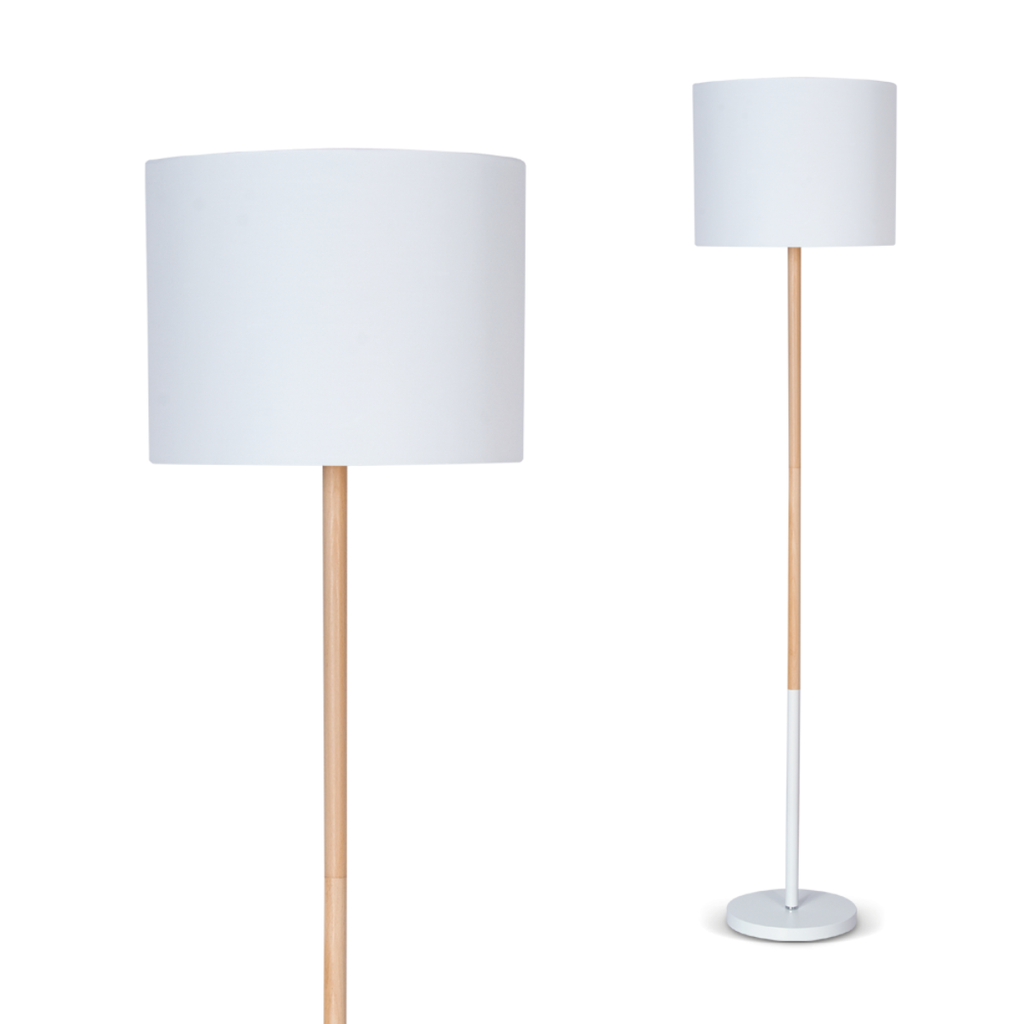 Lampara pie de madera con pantalla; H137cm; para E27 