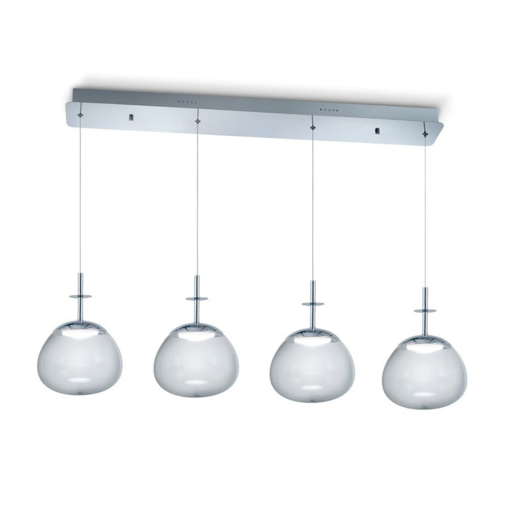 Colgante de 4 luces; vidrio ovalado transparente base cromo; 700lm; 4x7w led
