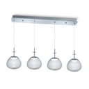 Colgante de 4 luces; vidrio ovalado transparente base cromo; 700lm; 4x7w led