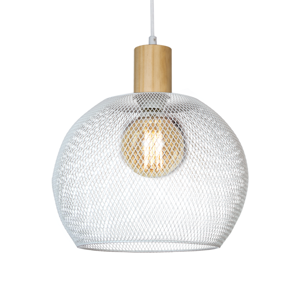 Colgante con madera y rejilla ø30cm para E27 led