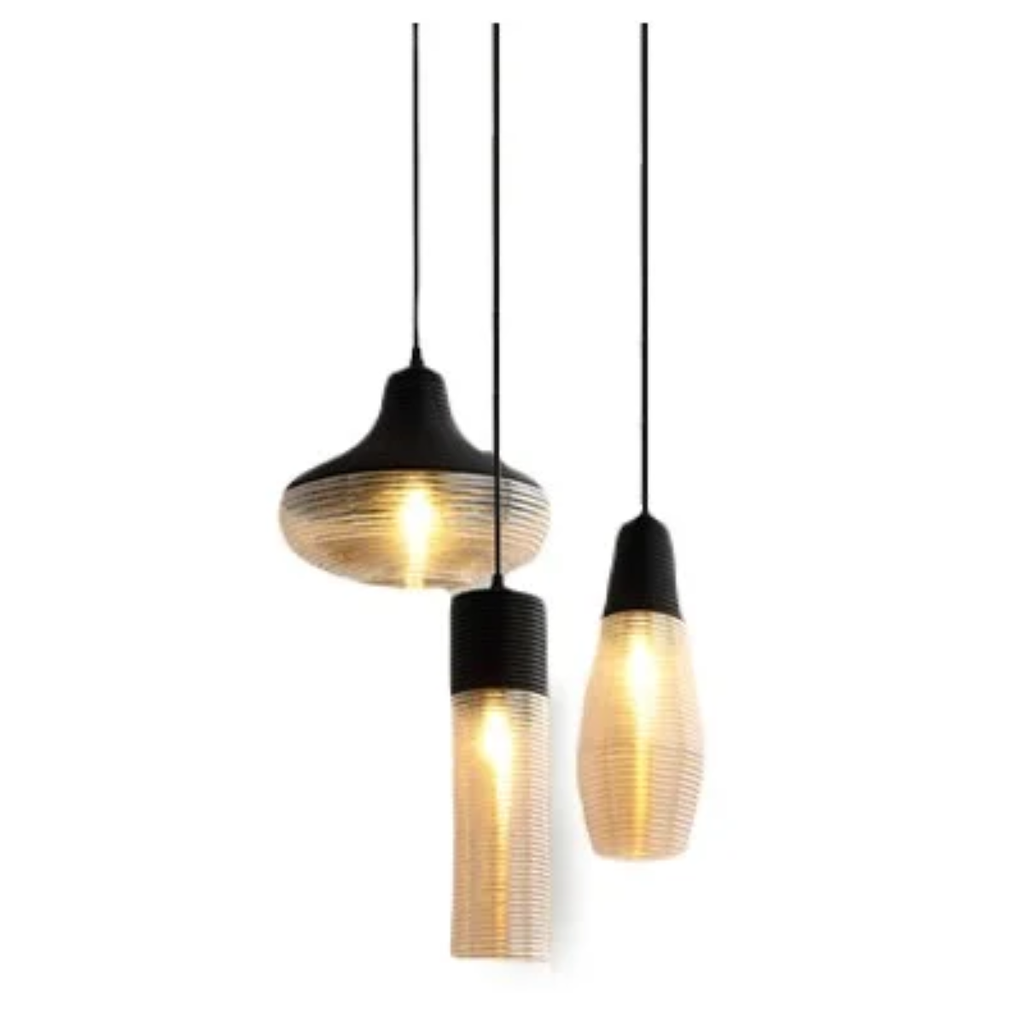 PLIZE TRIO - COLGANTE 3 LUCES E27 NEGRO + AMBAR