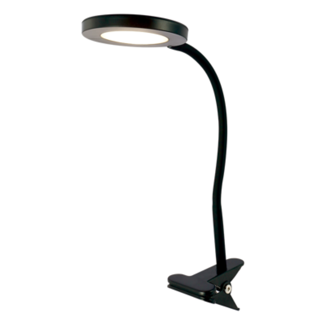 LÁMPARA A LED DE ESCRITORIO - CON BASE DE PINZA - 10W - Luz Natural - Material: Acero + PC - Color Negro