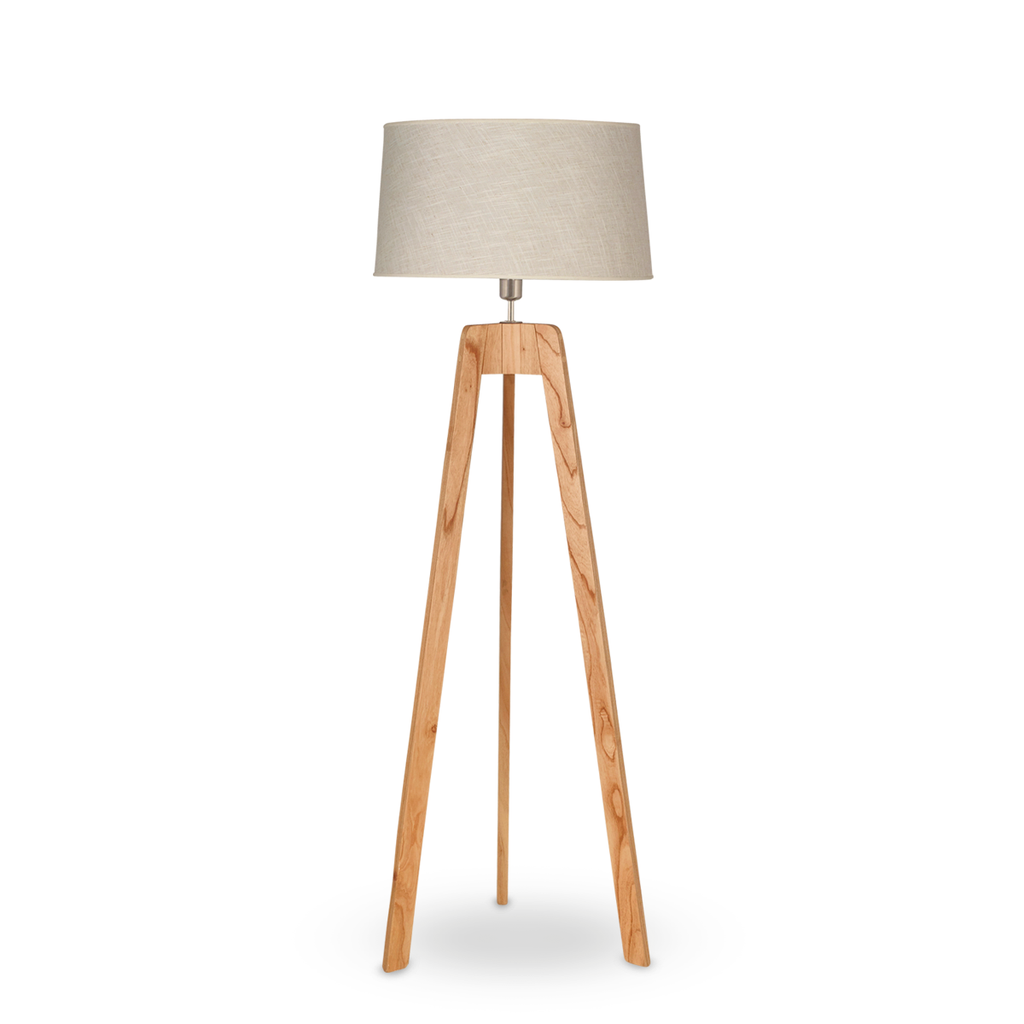 LÁMPARA DE PIE EN MADERA PARAÍSO CON PANTALLA ARPILLERA MARMOLADA BEIGE DE 50X55X30 CM. ALTURA TOTAL DE 165 CM