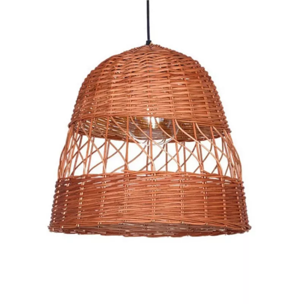 CAMPANA DE MIMBRE FRANJA CALADA 40CM DE DIAMETRO POR 40CM DE ALTO