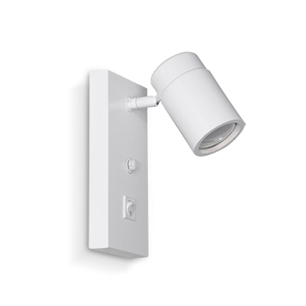 Dis-APLIQUE DE PARED DE UNA LUZ CON INTERRUPTOR EN LA BASE GU10 EN MADERA DE PARAÍSO PINTADA DE BLANCA MIDE 21 X 15 CM