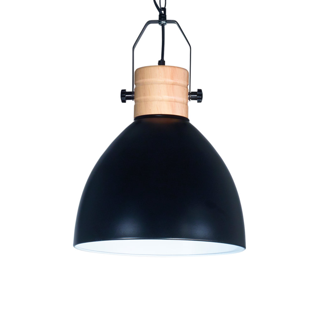 Colgante de chapa y madera ø30cm negro mate E27