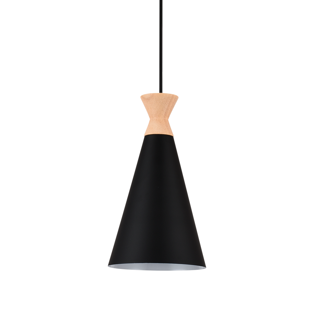 COLGANTE DE UNA LUZ EN METAL Y MADERA DIAMETRO 15 CM PARA E27