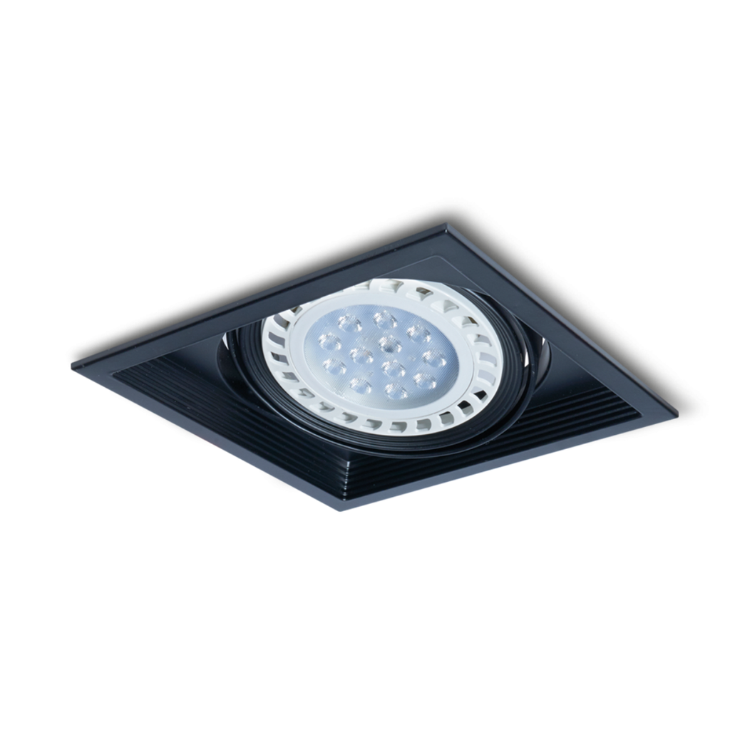 Embutido cuadrado movil, alum. negro; 18x18cm, AR111; GU10
