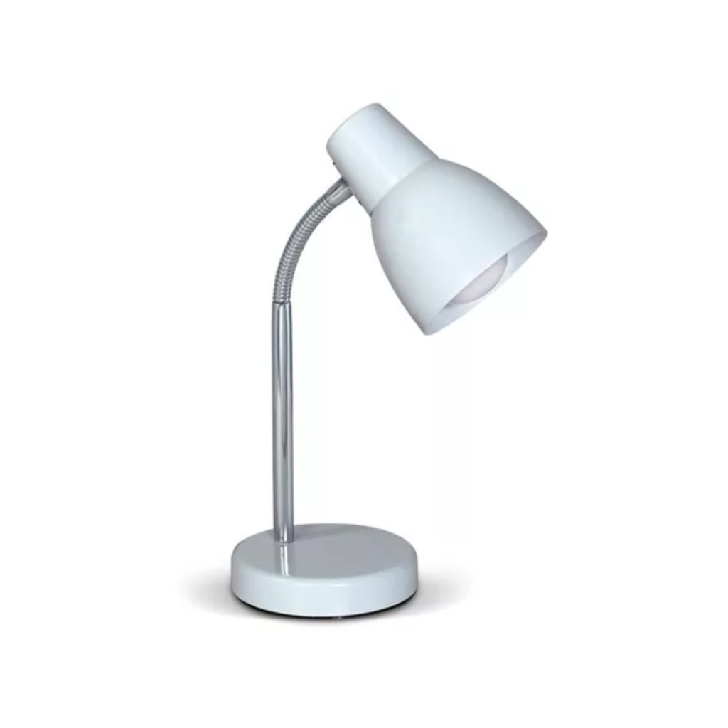 Lampara de mesa Blanca con barral y flexible cromo para E27