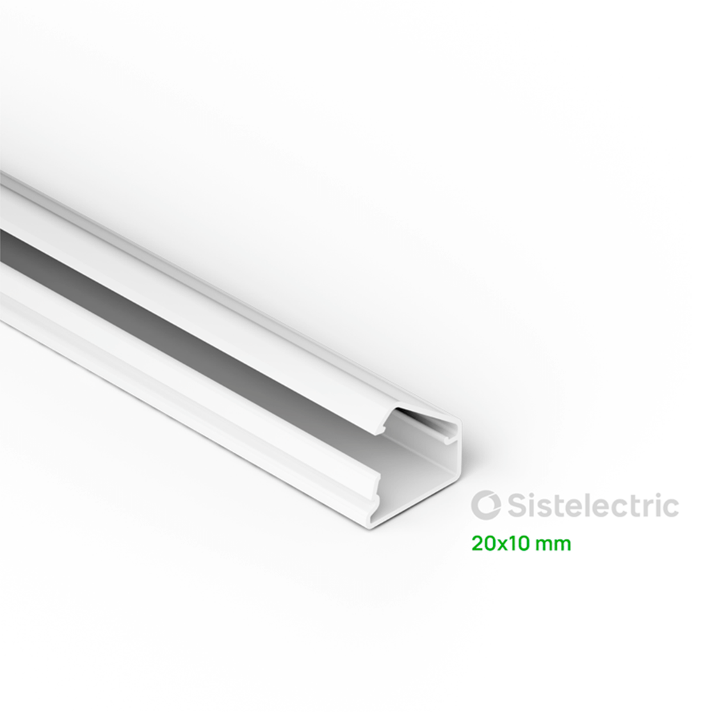 Cablecanal Sistelectric 20x10 con tapa abisagrada y cinta autoadhesiva