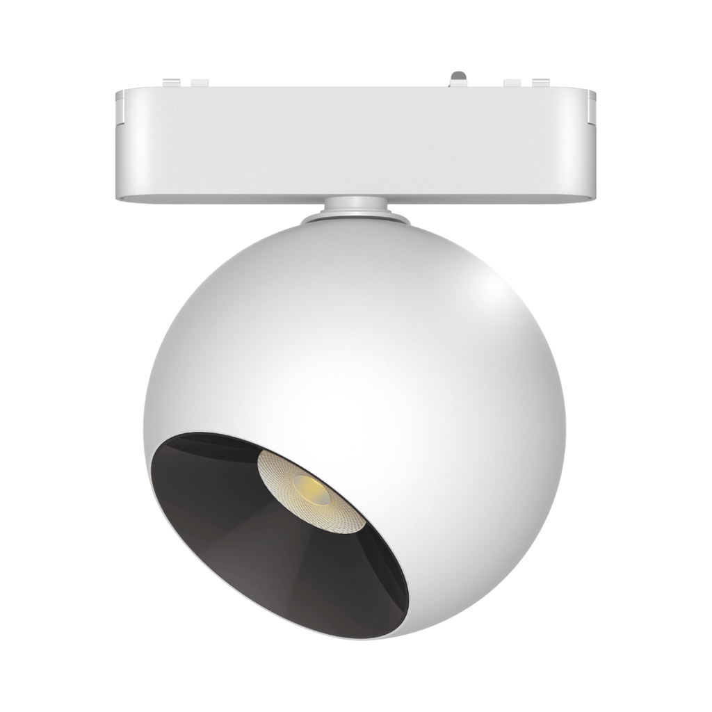 APLIQUE ESFERICO FOCAL BLANCO PARA RIEL MAGNETICO SKYLINE ø100MM MACROLED, DC48V, 12W, 2700K, 36°, RA>90