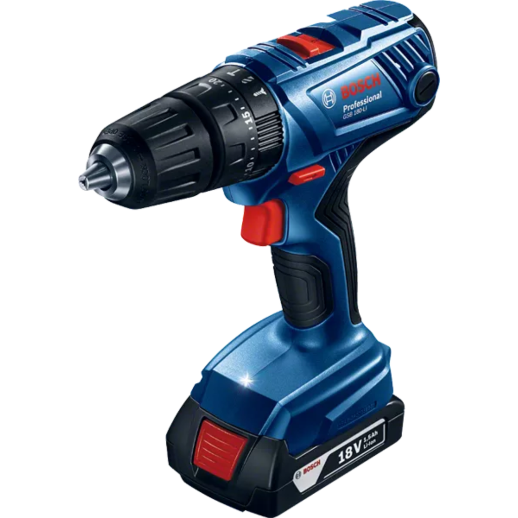 Taladro Atornillador con percusión GSB 180-Li 18v . Incluye 1 Batería 18V de 1.5 Ah, 1 Cargador GAL 18V-20 CV, 1 manual de instrucciones de la herramienta, 1 manual de instrucciones del Cargador. 2 velocidades. Mandril 13mm. (0-450/1.700) RPM. Torque 54/21 Nm. Peso 1,6 kg. Garantía un año.