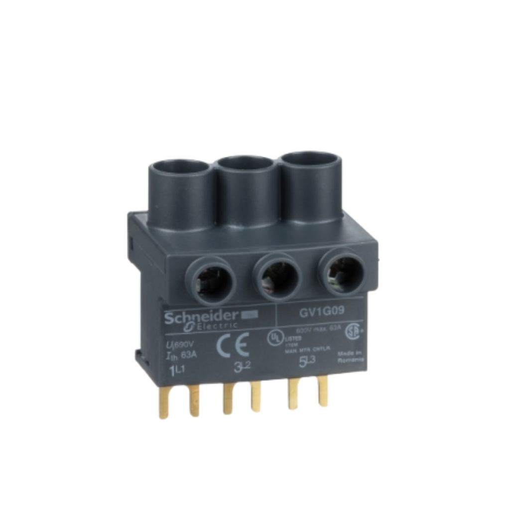 TeSys GV2, TeSys D y TeSys U - bloque de terminales - 3P - desde arriba