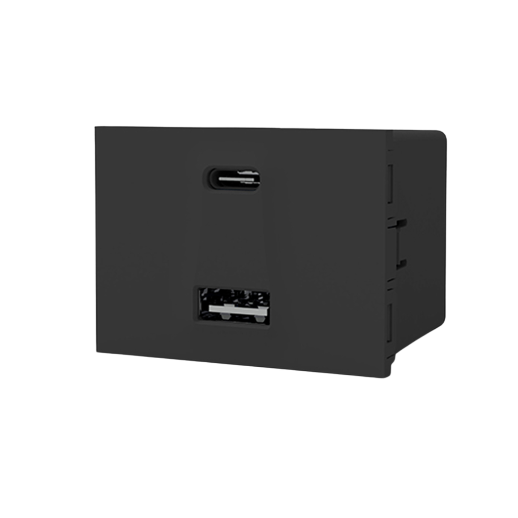 MÓDULO CARGADOR USB DOBLE "A" + "C" 220v GRIS 5 A.