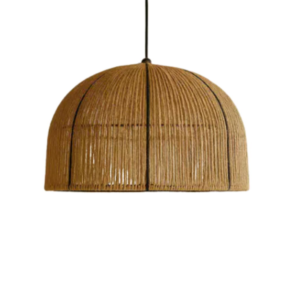 Arima Lámpara Colgante Tomasa de hierro y tejida en hilo de yute con perfil y accesorios negros XXL 60x70cm