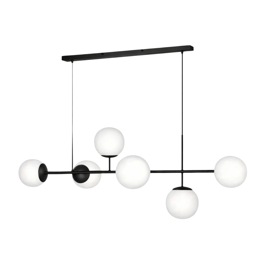 MASSA BARRA DE TECHO HORIZONTAL SALIDA EN CRUZ X 6 LUCES 8X15 CON GLOBO OPAL SATINADO E-27 COLOR NEGRO